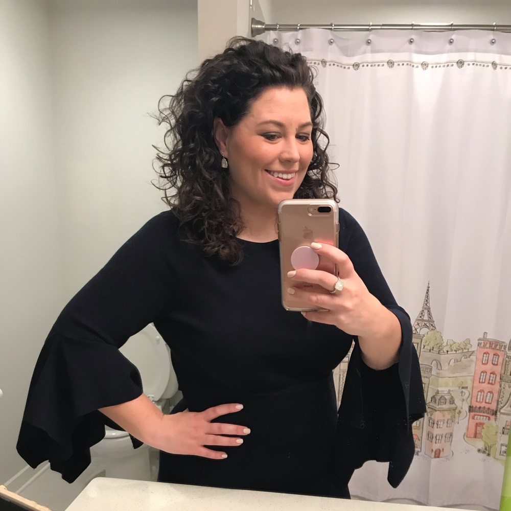 Bell sleeve navy dress